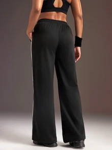 Powerista Women's Drawstring Waist Pocket Loose Casual Sports Long Pants - Black - View 2