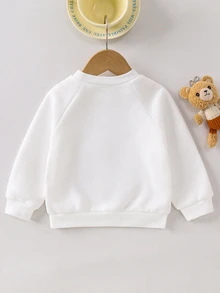 SHEIN Baby Boy Cartoon Animal Pattern Knit Soft Round Neck Long Sleeve Pullover Autumn Winter Sweatshirt - White - View 7