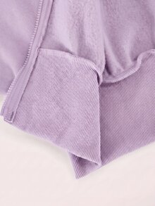SHEIN Reset Phase 2件組女童馬卡龍色系花卉收腰刷毛抓絨運動衫＋寬鬆長褲休閒運動套裝，秋冬假期校園學生穿搭 - 紫色 - 查看 5