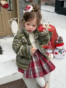 Dazy Kids Infant (Girl) Soft Fleece Fair Isle Long Sleeve Autumn/Winter Korean Style Sweatshirt - Dark Green - View 9