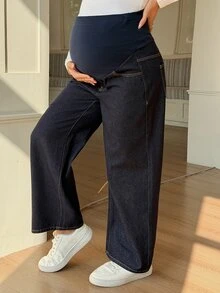 DAZY Maternity Distressed Spring/Autumn Jeans With Pockets And Adjustable Waistband - Blue - View 1