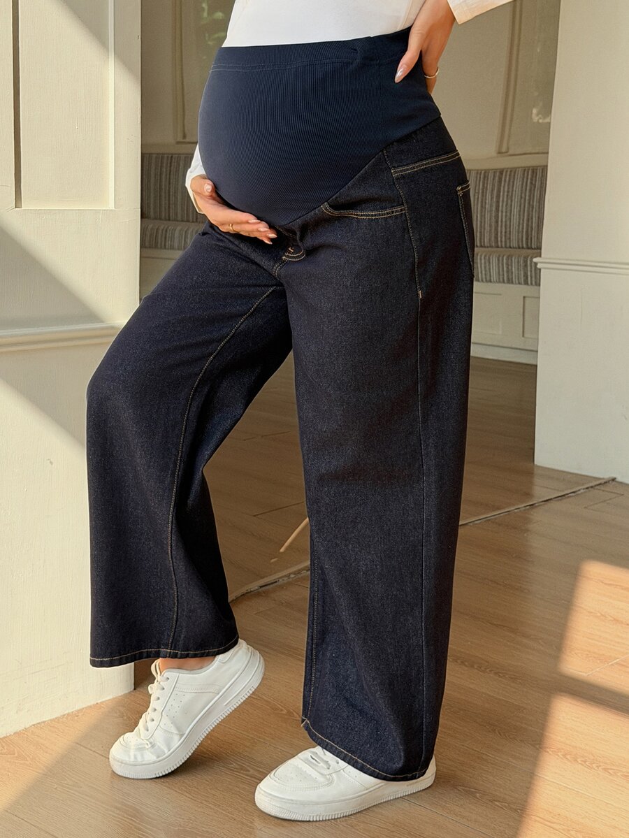 DAZY Maternity Distressed Spring/Autumn Jeans With Pockets And Adjustable Waistband - Blue - View 1