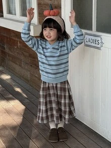 Dazy Kids Infant/Toddler (Girl) Plaid Korean Style Casual Versatile All-Season Bottoms - Blue - View 6