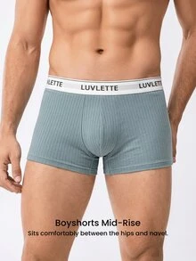 LUVLETTE 3-Pack Cotton Mid Rise Printed Letter Webbing Men's Boxer Briefs - Multicolor - View 9