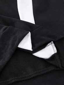 2件組男士青少年拼色時尚休閒酷感舒適套頭帽顯長袖衛衣搭配寬腿錐形長褲，挺括面料，適合運動、休閒與街頭穿搭，春秋冬季適用 - 黑與白 - 查看 5