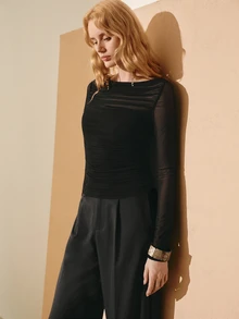MOTF PREMIUM WOMEN'S MESH PATCHWORK TOP, AUTUMN/WINTER - Black - View 6