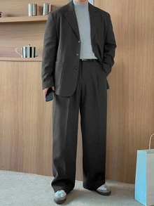 DAZY Spring/Autumn Dark Gray Solid Color Korean Style Men's Plus Size Suit Pants - Dark Grey - View 3