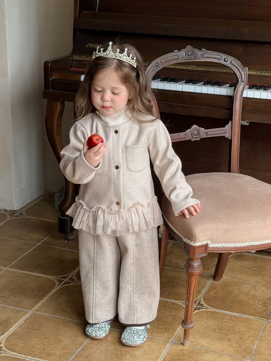 Dazy Kids Infant/Toddler (Girl) Round Neck Long Sleeve Autumn/Winter Korean Style Jacket - Apricot - View 1