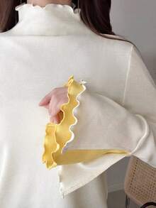 DAZY Teen Girls Half Mock Neck Patchwork Long Sleeve Inner Layer T-Shirt, Autumn - Beige - View 4