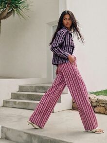 Nöista Denim Jacket With Floral And Stripes Print - Purple - View 3