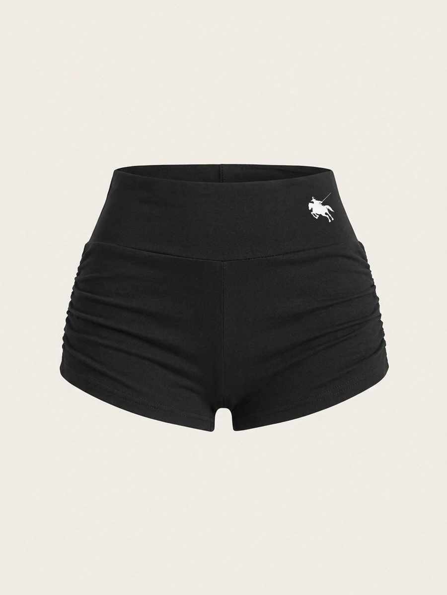 SHEIN EZwear 女款休閒日常外出騎士圖案短褲 - 灰色 - 查看 1