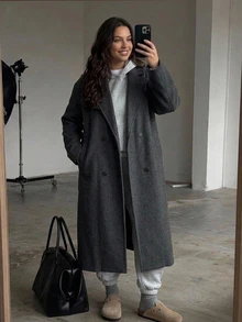Dazy Plus Plus Size Women's Casual Commute Autumn/Winter New Elegant Outfit Coat, Dark Gray Wool - Dark Grey - View 5