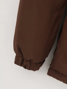 SHEIN Vintaside Kids 少女長袖可愛梭織布料連帽收腰夾克，拼色粉色抓絨內裡，寬鬆版型，適合校園與校外冬季穿著 - 咖啡棕 - 查看 6