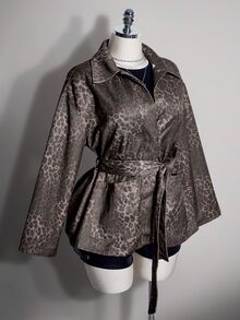 SHEIN ICON Women's Plus Size Leopard Print Lapel Collar Jacket - Brown - View 7