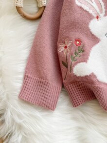 Cozy Pixies 女嬰休閒舒適日常百搭可愛兔子圖案粉色毛衣 - 粉色 - 查看 8