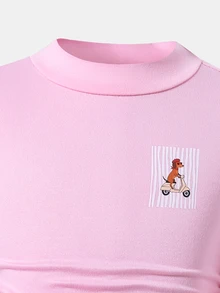 SHEIN 女童荷葉邊長袖T恤與長褲休閒日常套裝 - 彩色 - 查看 4