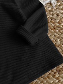 SHEIN 女嬰休閒百搭針織保暖內裡高領套頭上衣，秋季百搭上衣 - 黑色 - 查看 4