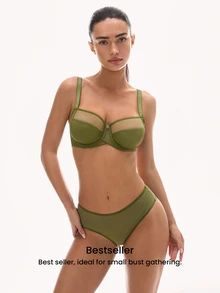 LUVLETTE Christmas Foll Print Unlined Full Coverage Side Support Green Mesh Sheer Basic Breezy Comfort Minimizer Women Lingerie Intimates Bra - Army Green - View 7