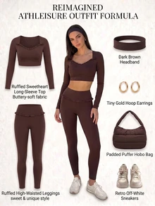 Fluxe Quần legging thể thao nữ màu trơn mặc thường ngày phong cách casual - Cà phê nâu - Xem 4