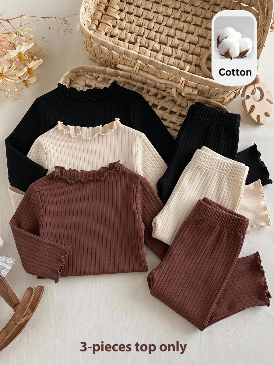 SHEIN Áo thun bé gái dệt kim màu trơn cổ tròn phong cách thường ngày - Nhiều màu - Xem 1