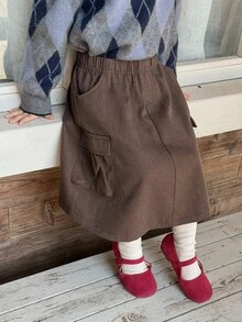 DAZY Infant/Toddler (Girl) Solid Color Casual Versatile All-Season Bottoms - Coffee Brown - View 7