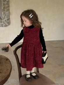 Dazy Kids Baby Girl Plaid Pleated Fashion Party Dress - Red - View 6