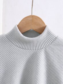 SHEIN 女童不對稱下擺T恤與毛絨長褲套裝 - 淺灰色 - 查看 5