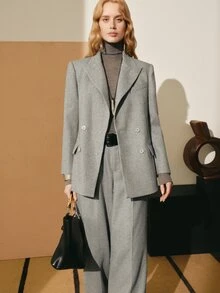 MOTF PREMIUM WOOL BLEND GREY PEAK LAPEL LONG SLEEVE BLAZER - Grey - View 4