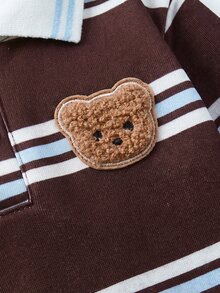 Cozy Pixies 新生兒小熊圖案對比色 Polo 領長袖運動衫與長褲套裝 - 彩色 - 查看 6