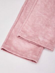 SHEIN 少女女孩抓絨秋季服飾 秋冬羅紋燈芯絨可調扣彈性腰連身褲，日常穿著校園風 白色粉色可愛款 - 粉色 - 查看 8