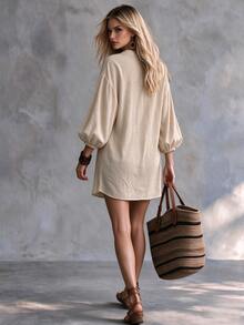 OPHERINE Autumn New Women's Embroidered Dress, Elegant Vacation Dress - Apricot - View 2