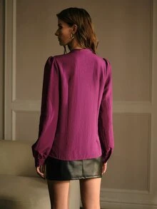 MOTF PREMIUM Áo blouse nữ cổ bẻ tay dài phối ren thiết kế thanh lịch thời trang - Màu Hồng Tươi - Xem 5