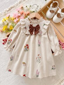 SHEIN 杏色花卉刺繡底布洋裝，優雅可愛優雅生日拍照穿搭洋裝 - 彩色 - 查看 2