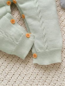 Cozy Pixies Baby Girls' Knitted Romper, Embroidered Rabbit & Floral Pattern, Long Autumn Winter Pants - Mint Green - View 2