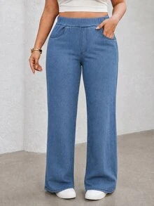 GlowEve CURVE Women's Plus Size Stretch Straight Leg Elastic Waist Denim Jeans - Light Wash - View 8
