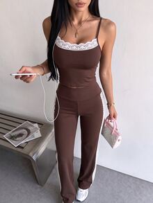 Slayform Slayform Halter Cami Two Pieces Set,Side Stripe Flare Pants,Y2k Matching Set,Activewear Co Ord,Casual Workout - Multicolor - View 6
