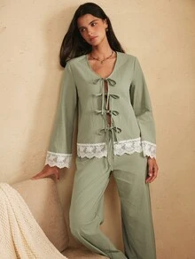 Lullawish Women's Bohemian Casual Vacation Romantic Pajama Set - Green - View 5