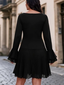 Velvienne Versatile Premium Pleated Plus Size Women's Dress - Black - View 2