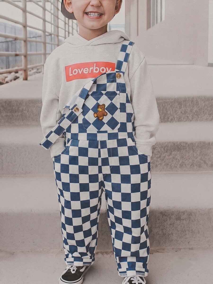 SHEIN 小男孩格紋休閒日常穿著連身長褲 - 彩色 - 查看 1