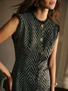 MOTF PREMIUM WOMEN'S HERRINGBONE PATTERN FASHION PARTY SUMMER DRESS - Dark Grey - View 1