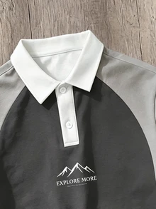 Daypath Camisa polo de media abertura con botones y estampado de letras para hombre - Gris - Ver 3