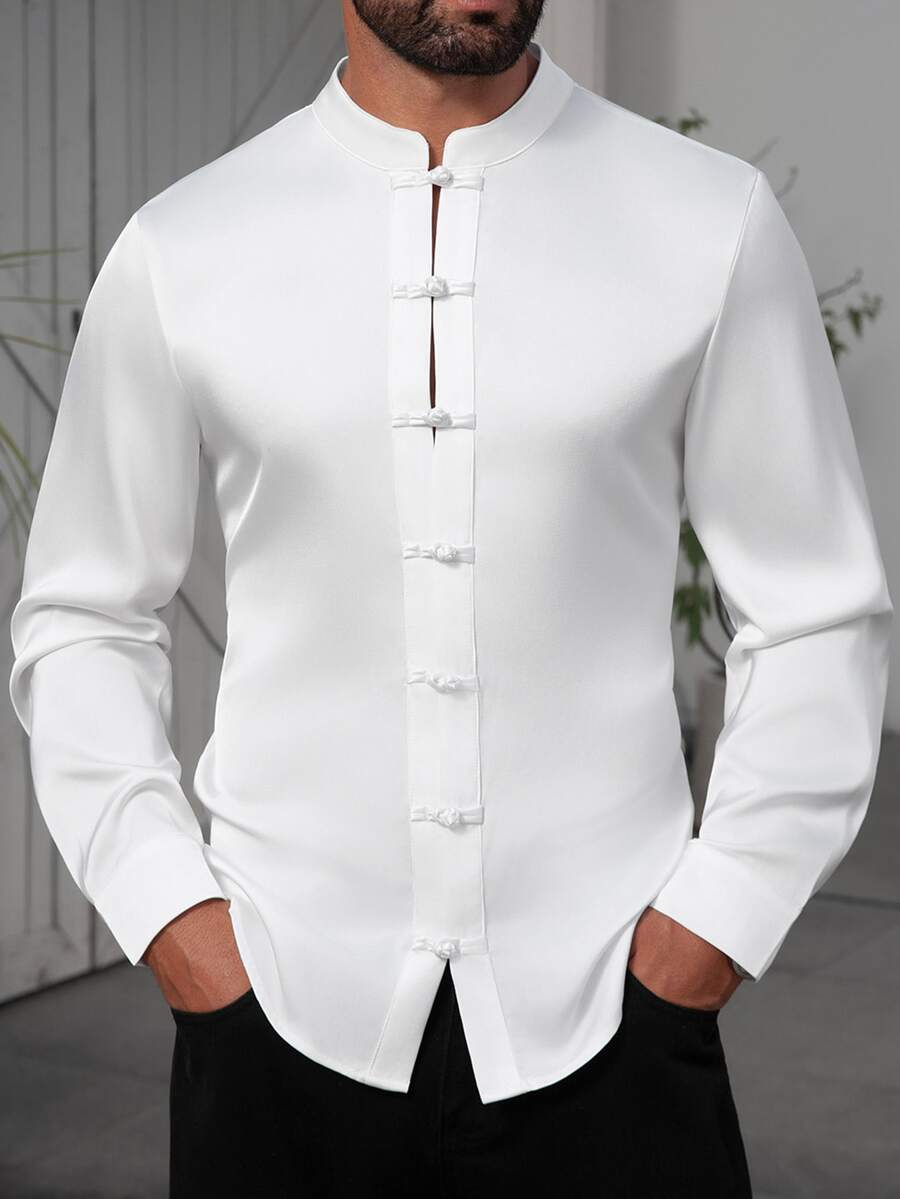 Manfinity AFTRDRK Men's Solid Color Casual Versatile Everyday Outing Shirt - White - View 1