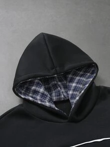 PAVTROS 男士街頭風大廓形連帽衫與運動長褲兩件套，短版寬鬆版型，美式街頭嘻哈風，復古街頭，個性化，街舞、滑板、饒舌、塗鴉、次文化，寬鬆，中性風格，節日禮物，情侶穿搭，日常百搭，時尚 - 黑色 - 查看 4