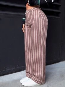 SHEIN PETITE 女款條紋拼接配色鈕扣口袋牛仔褲 - 彩色 - 查看 8