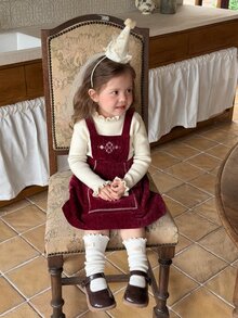 DAZY Infant/Toddler (Girl) Korean Style Solid Color Layered Pinafore Dress - Red - View 1