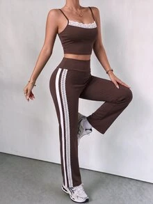 Slayform Slayform Halter Cami Two Pieces Set,Side Stripe Flare Pants,Y2k Matching Set,Activewear Co Ord,Casual Workout - Multicolor - View 7