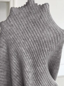 SHEIN Đầm len dệt kim bầu màu trơn phong cách thường ngày cho mùa đông - Xám - Xem 10