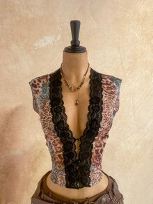 Ure Wave Women's Leopard Print Lace Patchwork Sexy Top - Multicolor - View 6