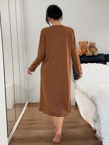 Napfluff Women's Solid Color V-Neck Casual Daily Home Sleep Dress - Brown - View 2
