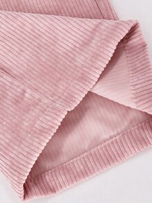 SHEIN 少女女孩抓絨秋季服飾 秋冬羅紋燈芯絨可調扣彈性腰連身褲，日常穿著校園風 白色粉色可愛款 - 粉色 - 查看 4
